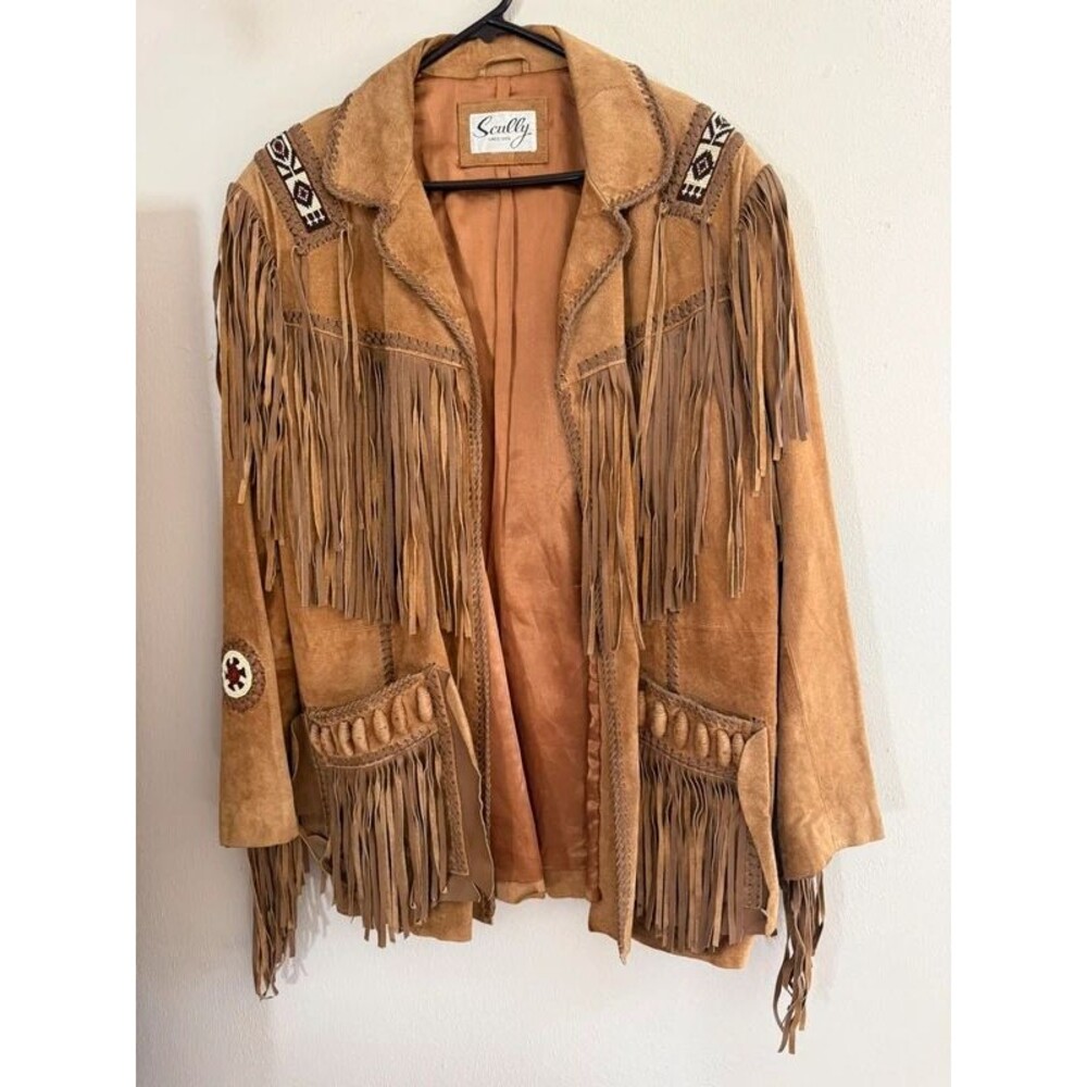Scully Tan Suede Fringe Beaded Native Jacket